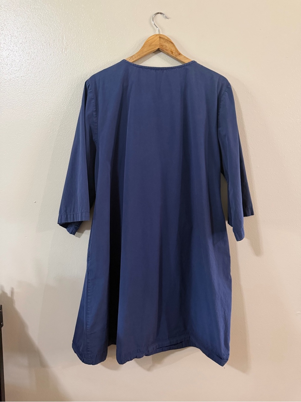 Frances Valentine Easy Dress Cotton Split Neck Tunic Caftan Shift Navy 1X - Picture 11 of 11